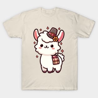 Llama Loves Thanksgiving Cute Kawaii Fall T-Shirt